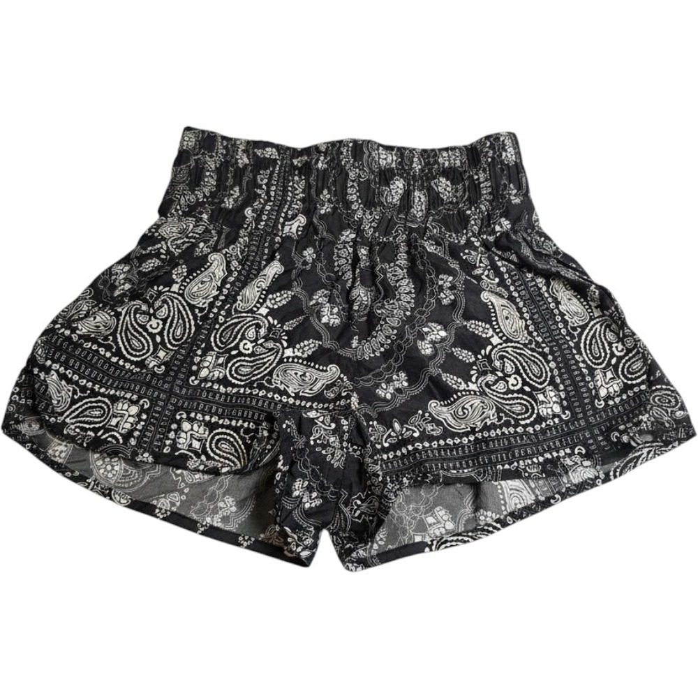 FP Movement The Way Home Nylon Shorts Women M Black White Paisley Bandana Run